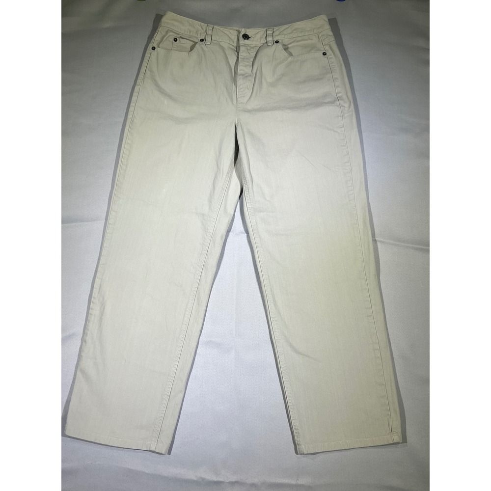 Talbots Petites Women's Beige Stretch Cotton Blend Straight Leg‎ Pants Size 12